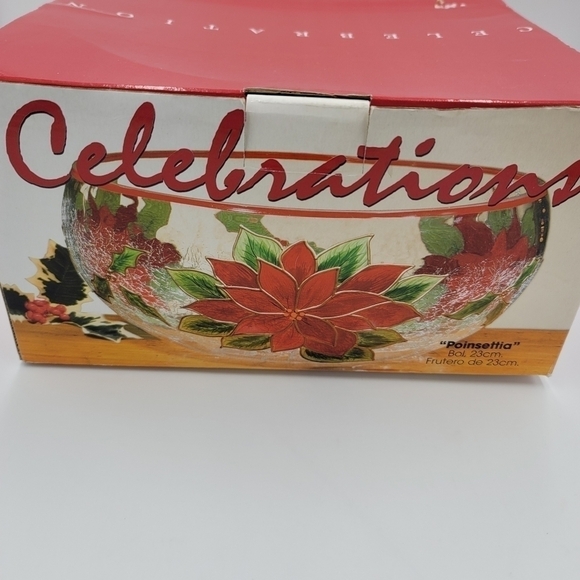 Celebration Pointsettia Mouthblown, Hand Painted, Cracked Glass 9" Salad Bowl - Picture 4 of 13